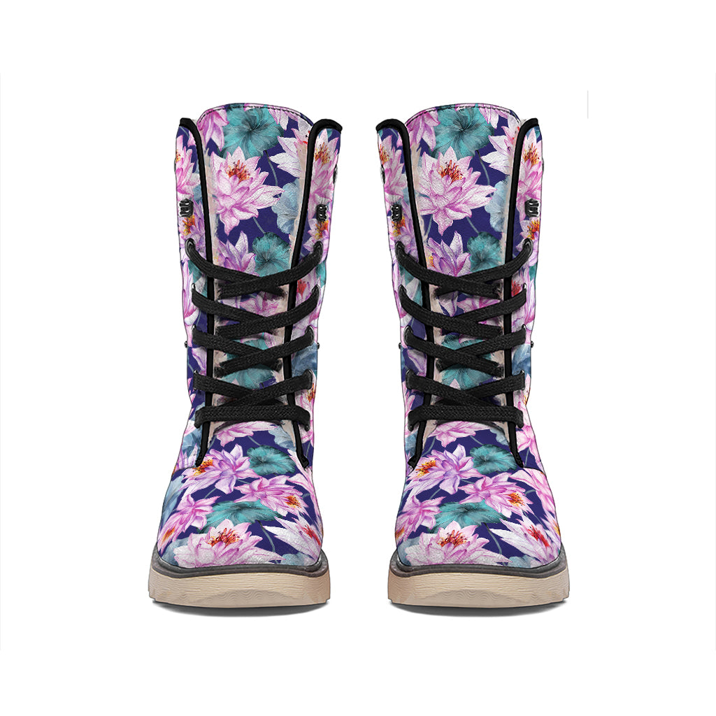 Vintage Lotus Flower Print Winter Boots
