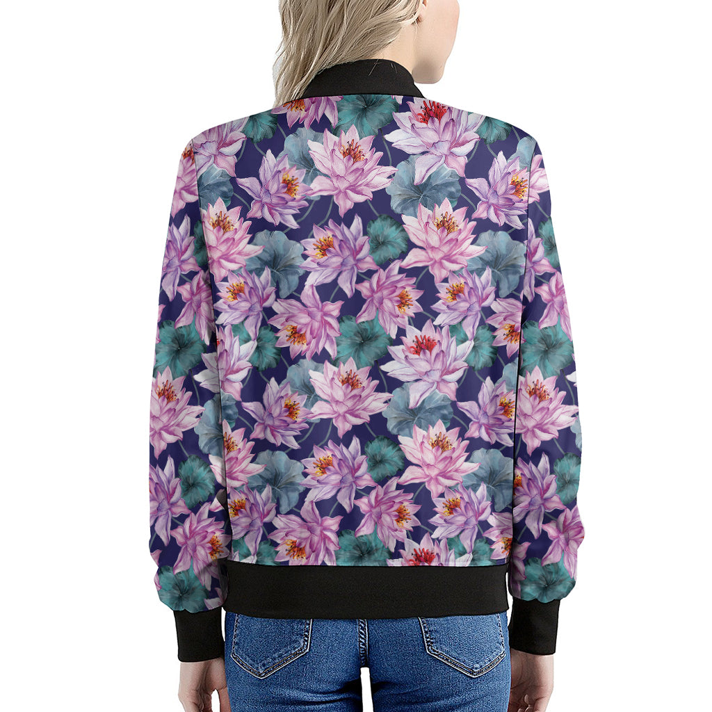 Vintage Lotus Flower Print Women's Bomber Jacket