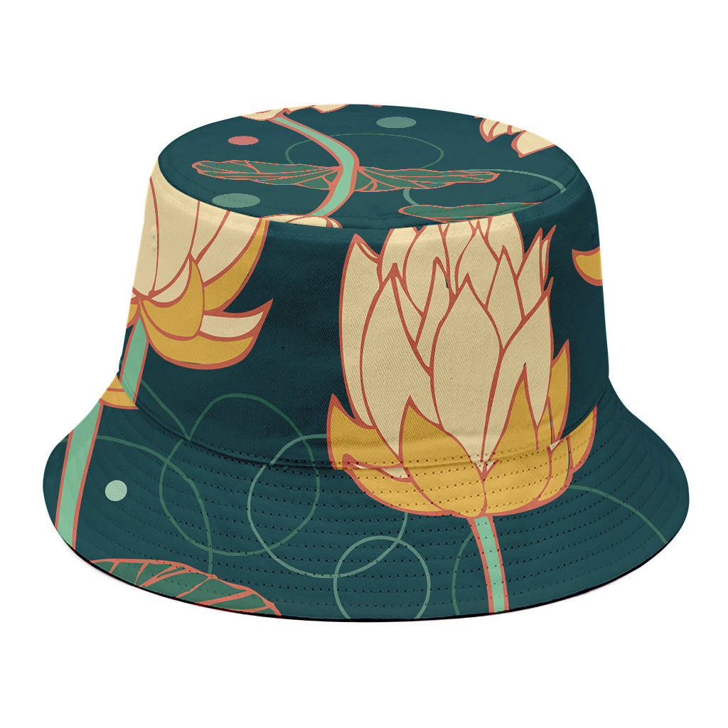 Vintage Lotus Pattern Print Bucket Hat