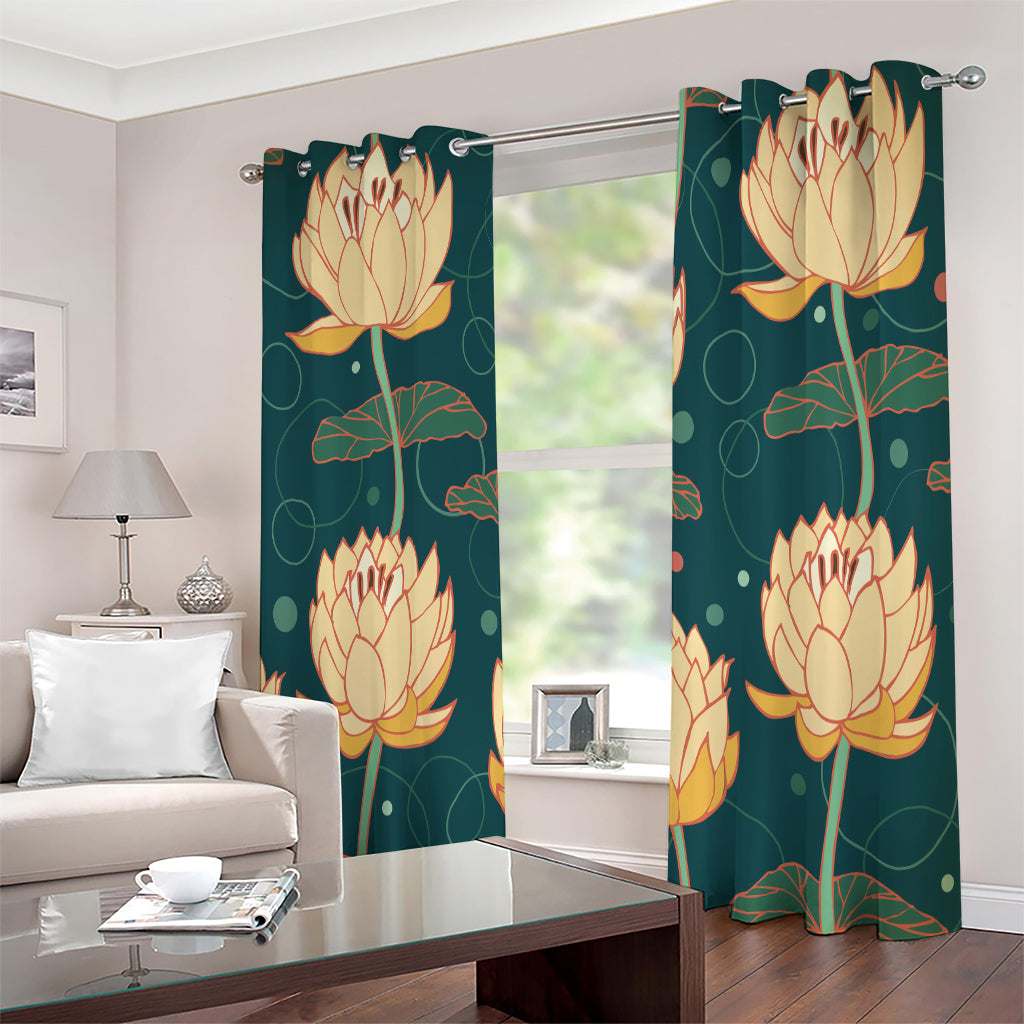 Vintage Lotus Pattern Print Extra Wide Grommet Curtains