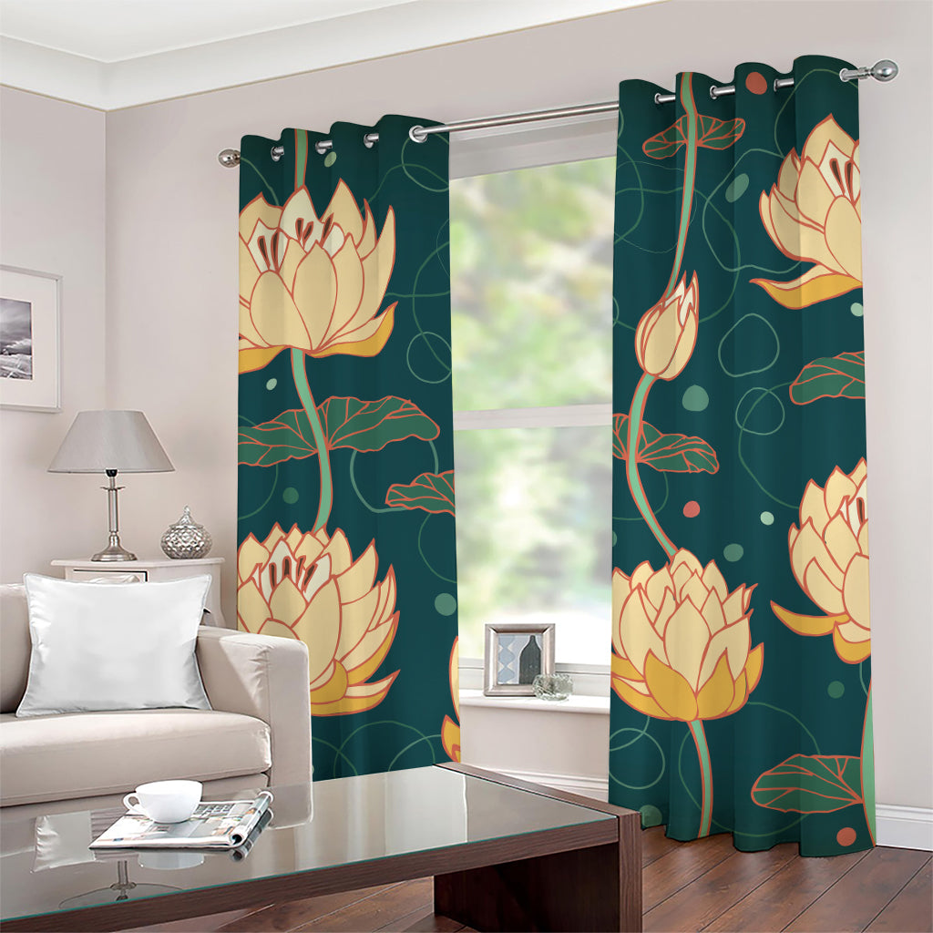 Vintage Lotus Pattern Print Grommet Curtains