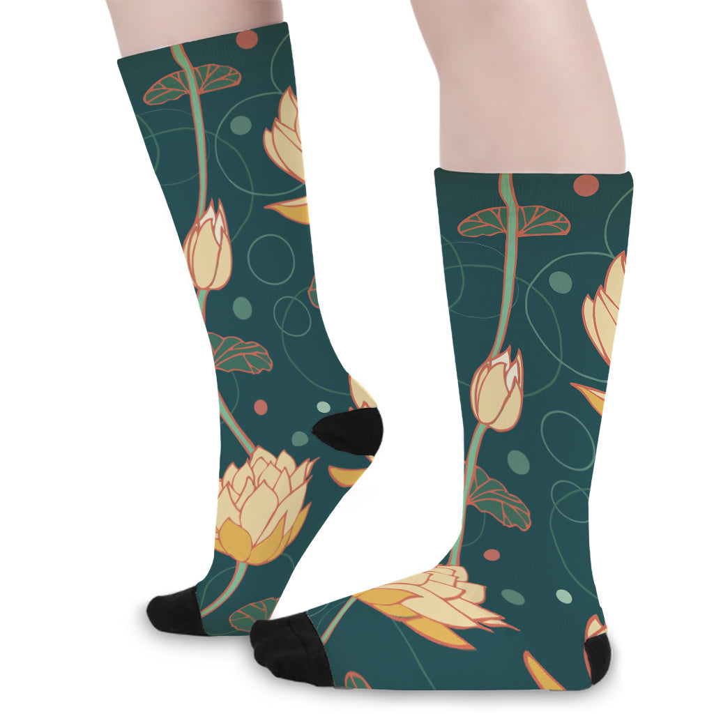 Vintage Lotus Pattern Print Long Socks