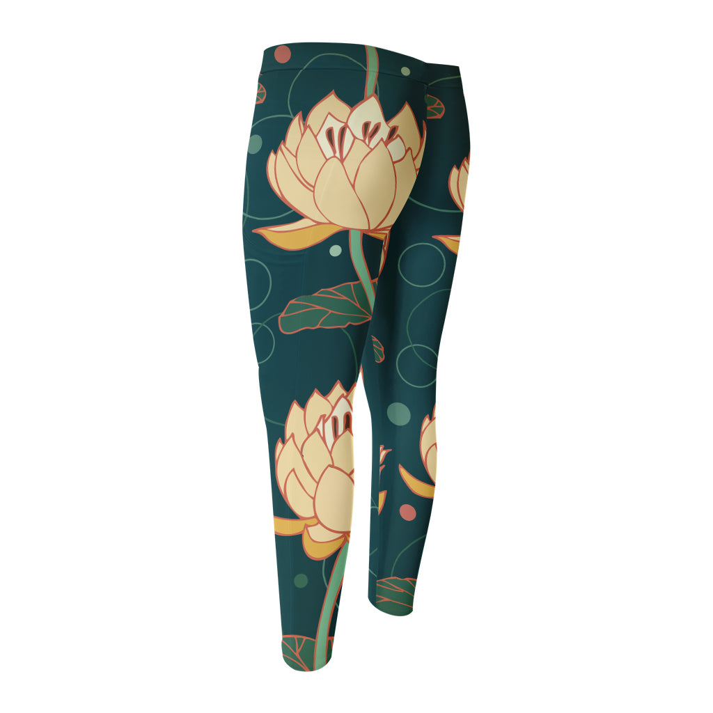 Vintage Lotus Pattern Print Men's Compression Pants