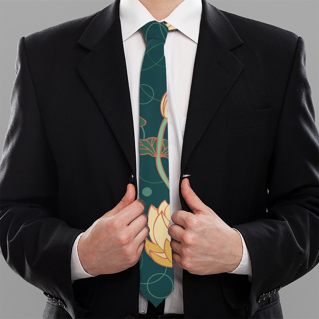 Vintage Lotus Pattern Print Necktie