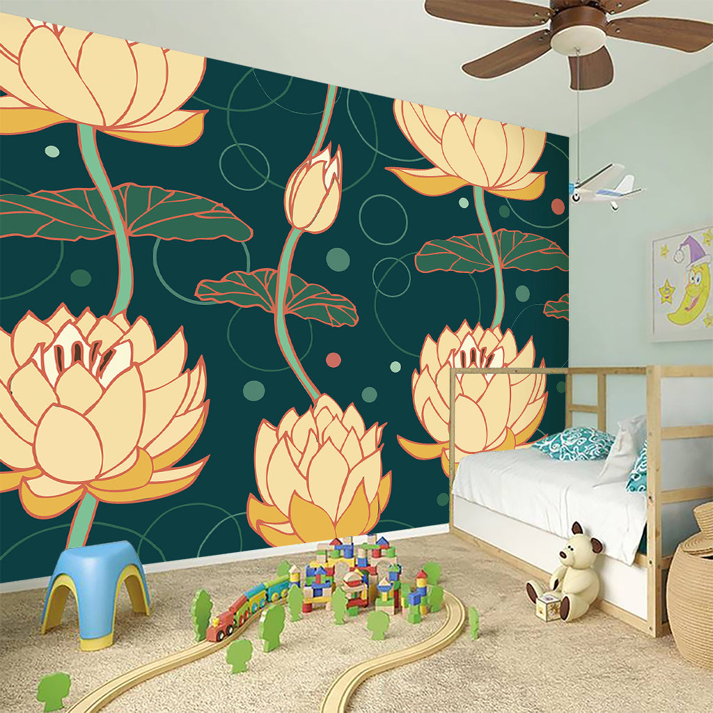 Vintage Lotus Pattern Print Wall Sticker