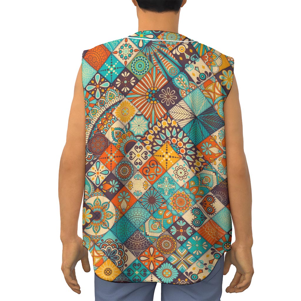 Vintage Mandala Bohemian Pattern Print Sleeveless Baseball Jersey