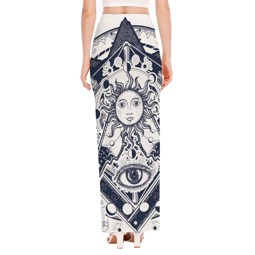 Vintage Masonic Freemasonry Print High Slit Maxi Skirt