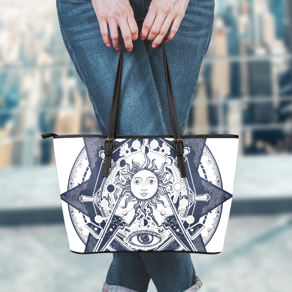 Vintage Masonic Freemasonry Print Leather Tote Bag