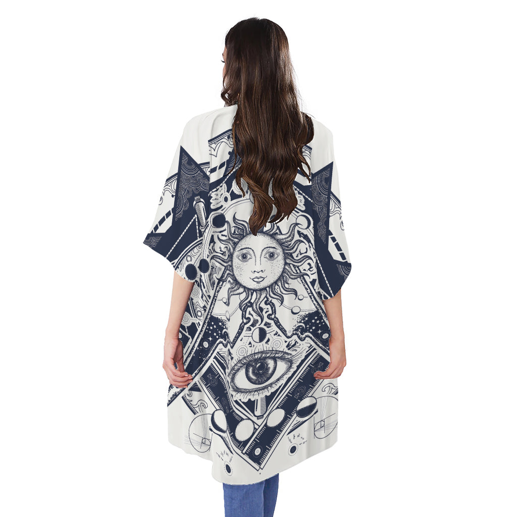 Vintage Masonic Freemasonry Print Open Front Beach Cover Up