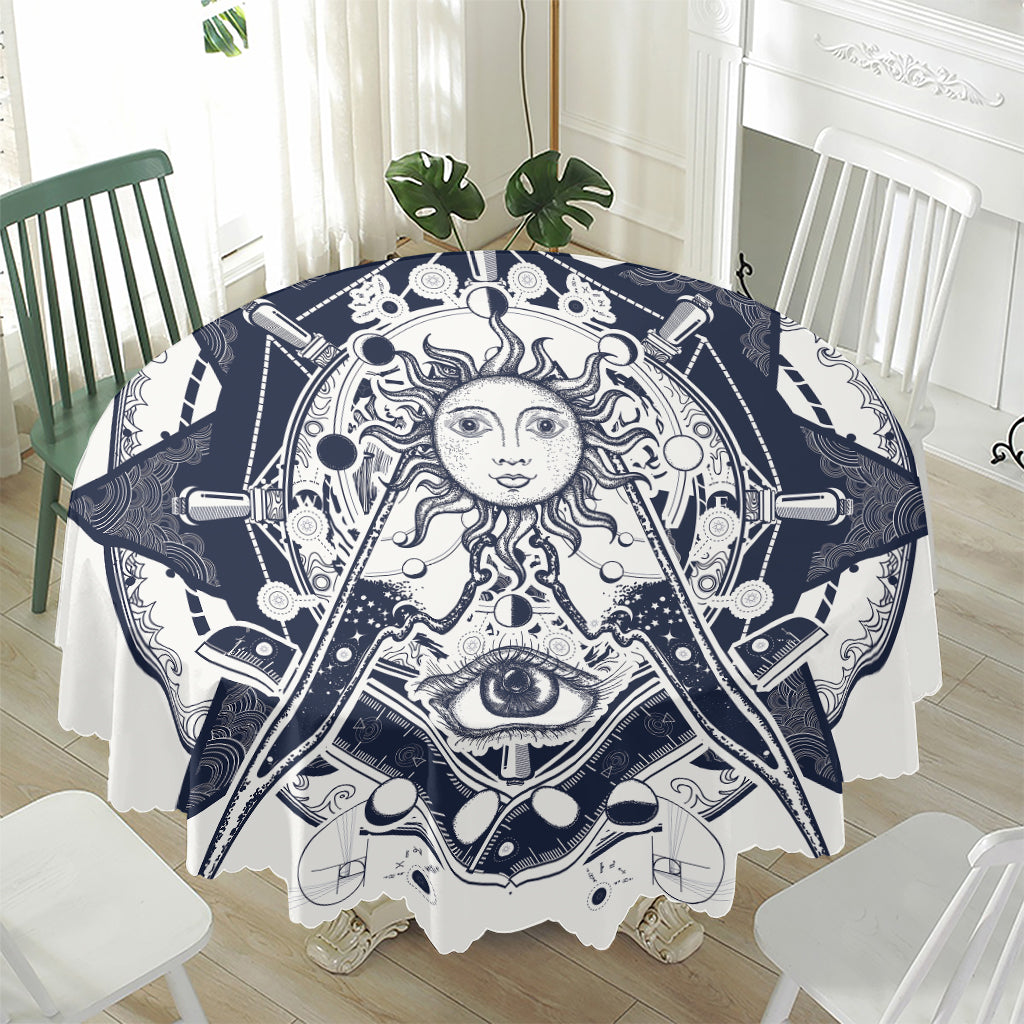 Vintage Masonic Freemasonry Print Waterproof Round Tablecloth