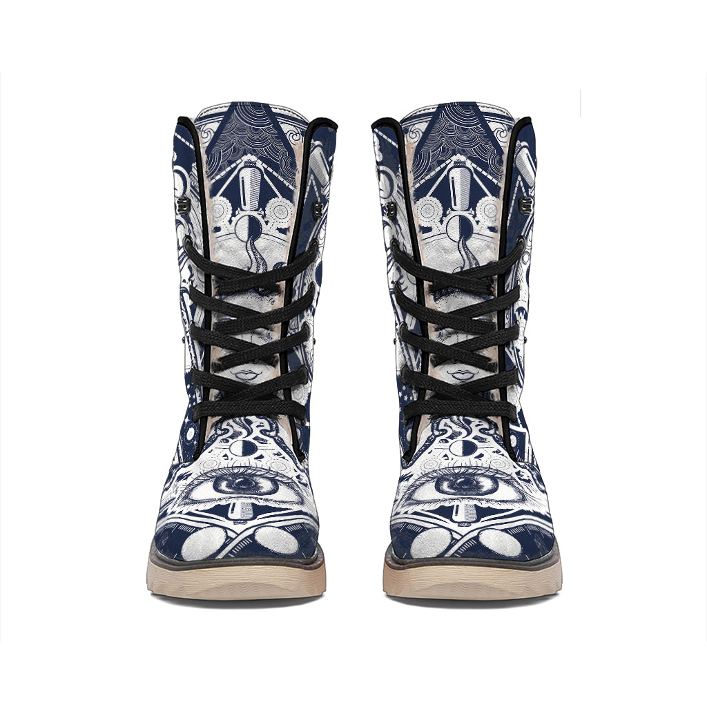 Vintage Masonic Freemasonry Print Winter Boots