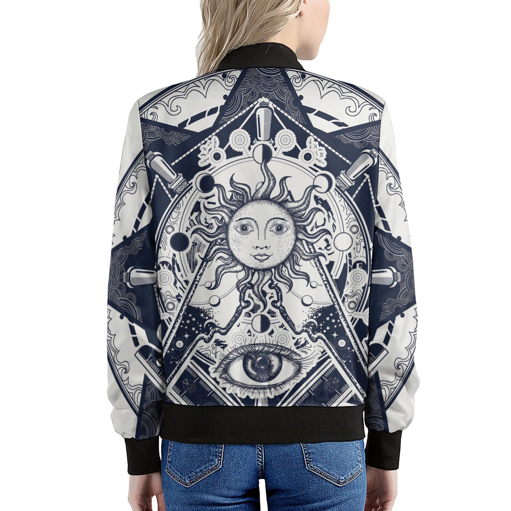 Vintage Masonic Freemasonry Print Women's Bomber Jacket
