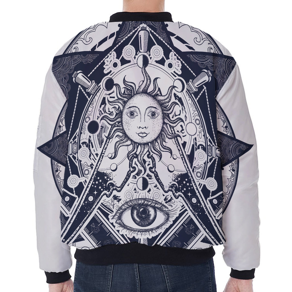 Vintage Masonic Freemasonry Print Zip Sleeve Bomber Jacket