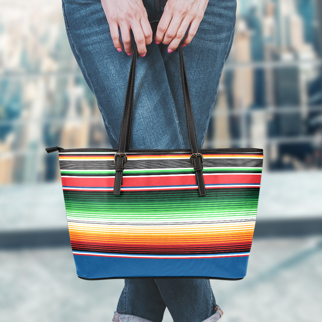 Vintage Mexican Blanket Pattern Print Leather Tote Bag