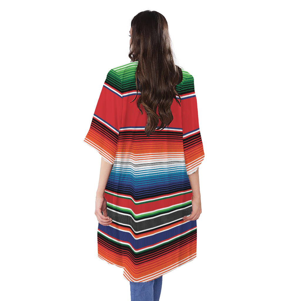 Vintage Mexican Serape Pattern Print Open Front Beach Cover Up