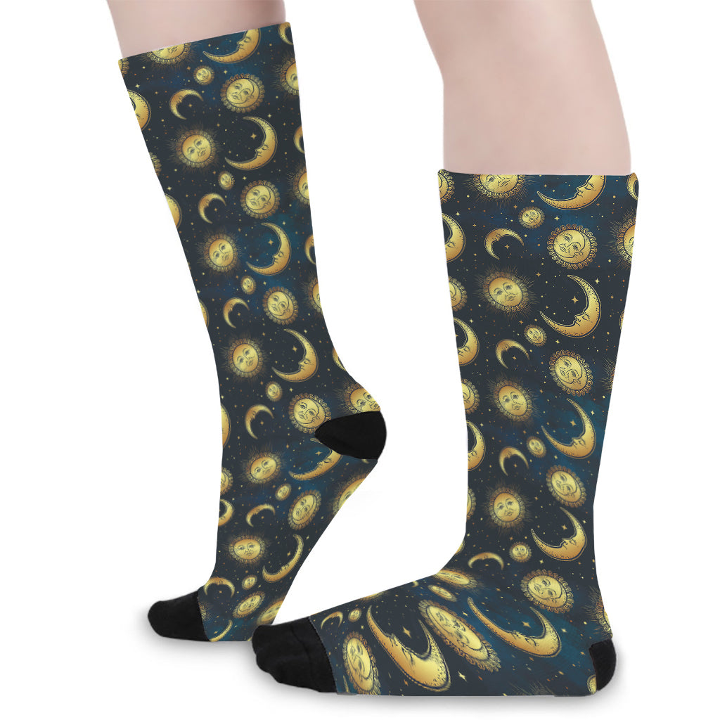 Vintage Moon And Sun Pattern Print Long Socks