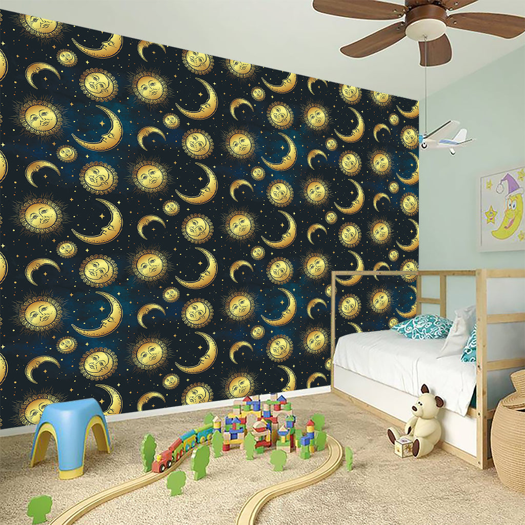 Vintage Moon And Sun Pattern Print Wall Sticker