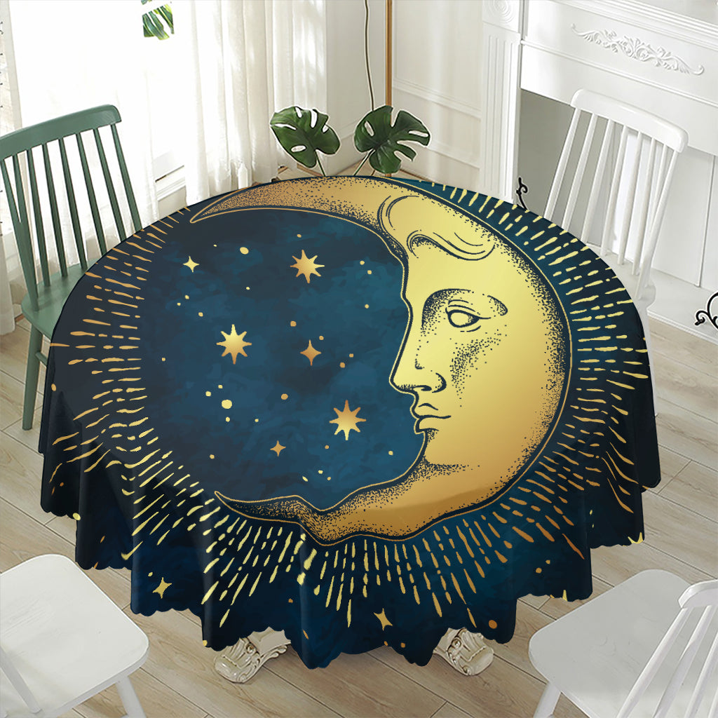 Vintage Moon And Sun Print Waterproof Round Tablecloth