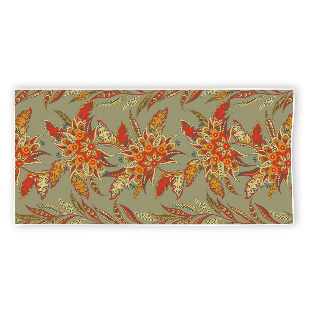 Vintage Orange Bohemian Floral Print Beach Towel
