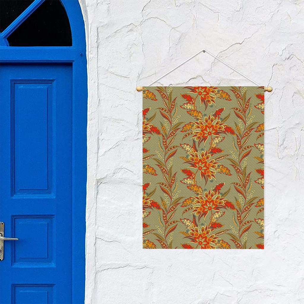 Vintage Orange Bohemian Floral Print Garden Flag