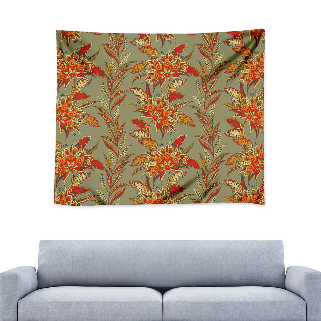 Vintage Orange Bohemian Floral Print Tapestry