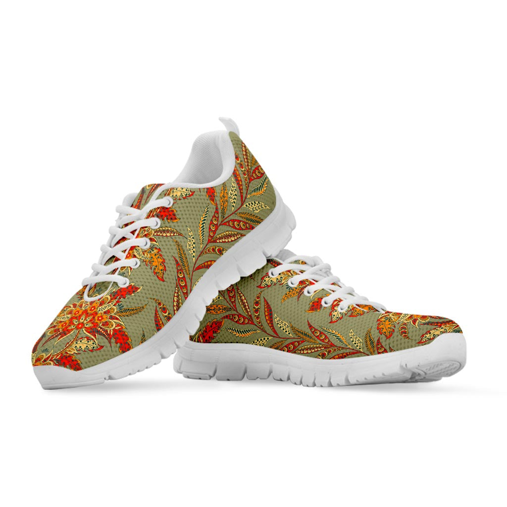 Vintage Orange Bohemian Floral Print White Running Shoes