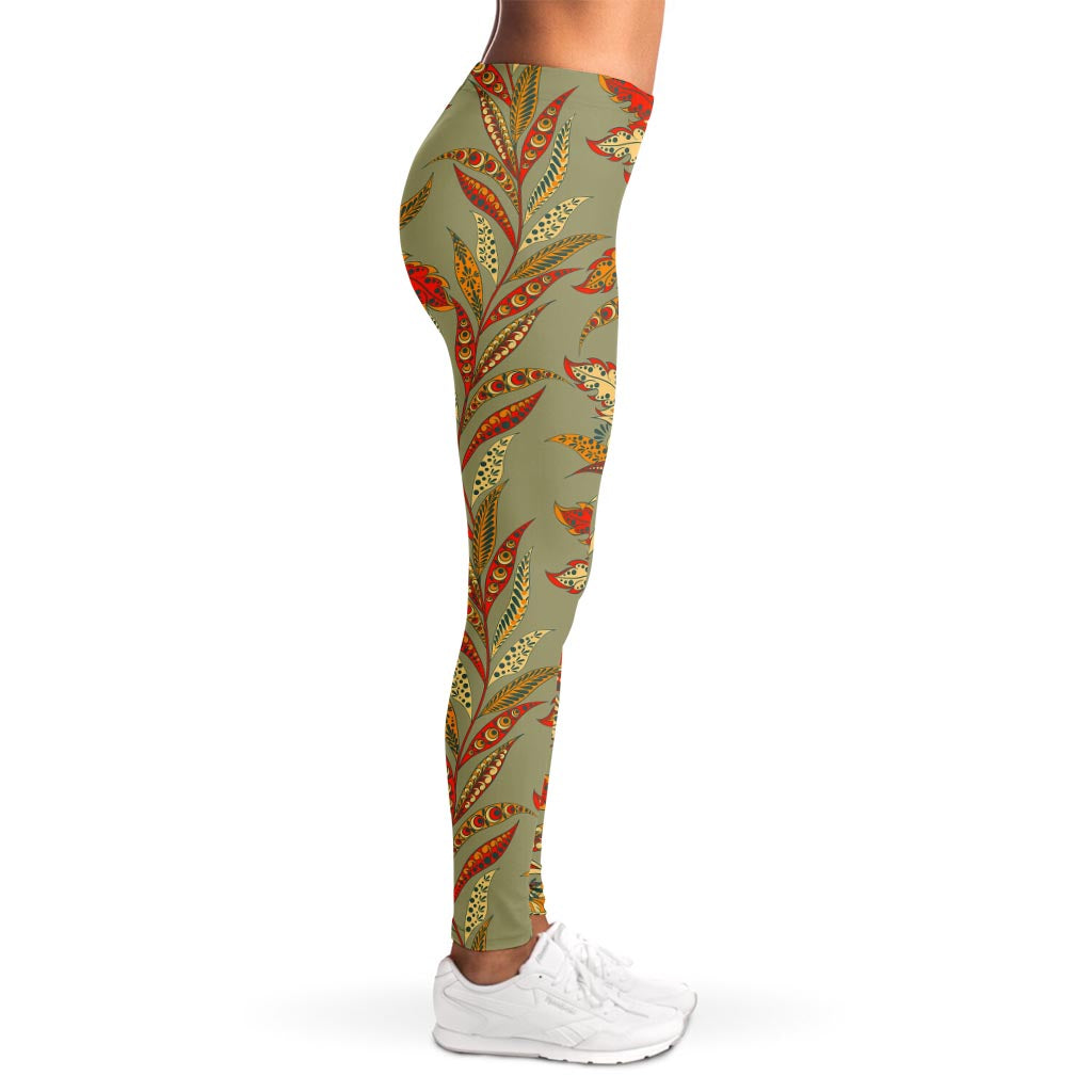 Vintage Orange Bohemian Floral Print Women's Leggings