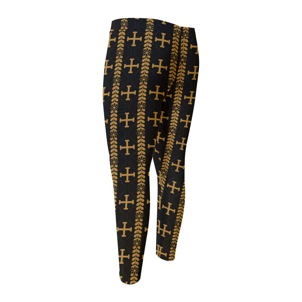Vintage Orthodox Pattern Print Men's Compression Pants