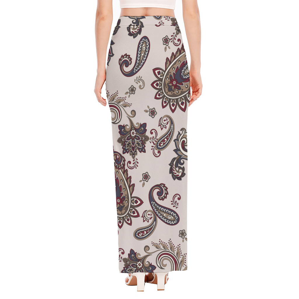 Vintage Paisley Pattern Print High Slit Maxi Skirt