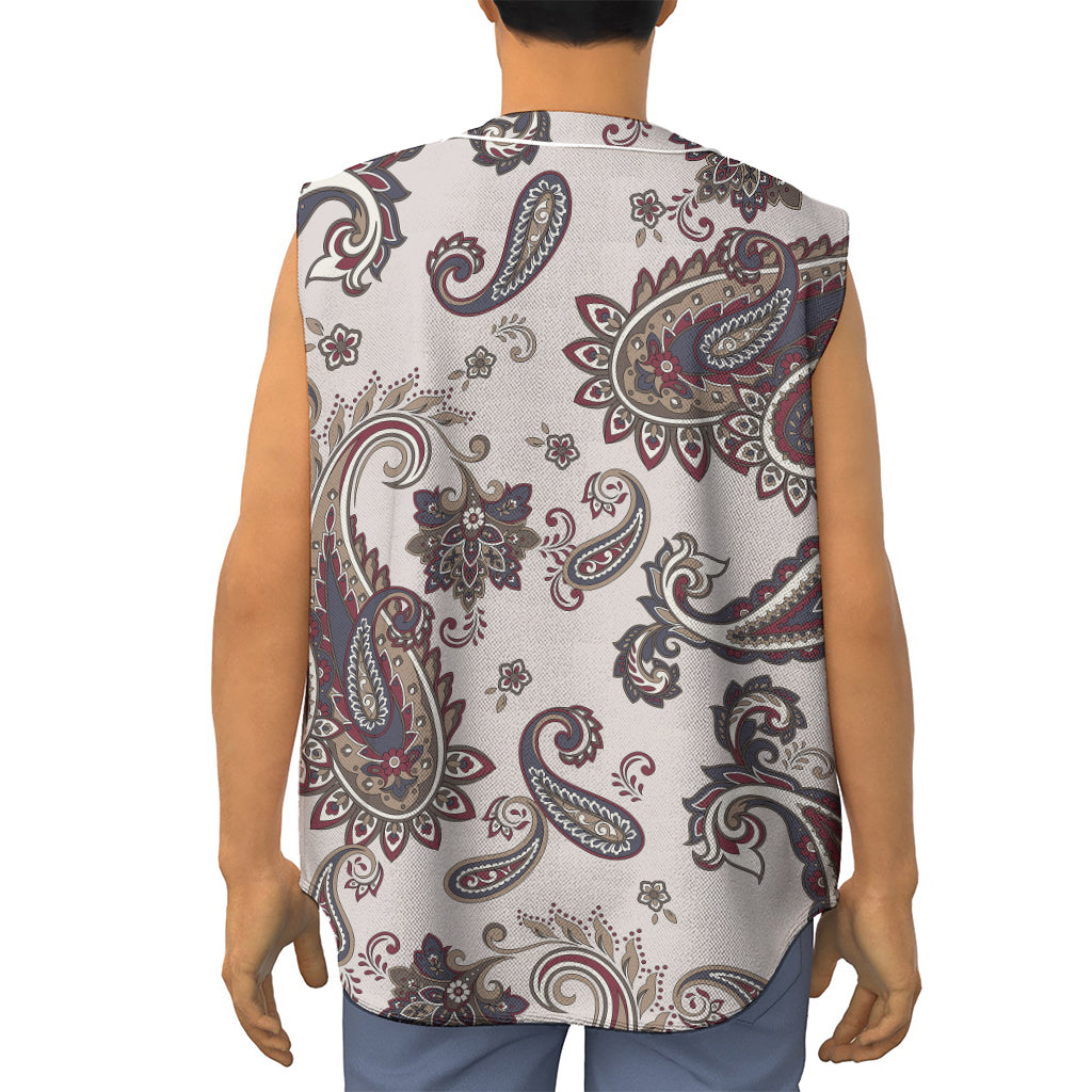 Vintage Paisley Pattern Print Sleeveless Baseball Jersey