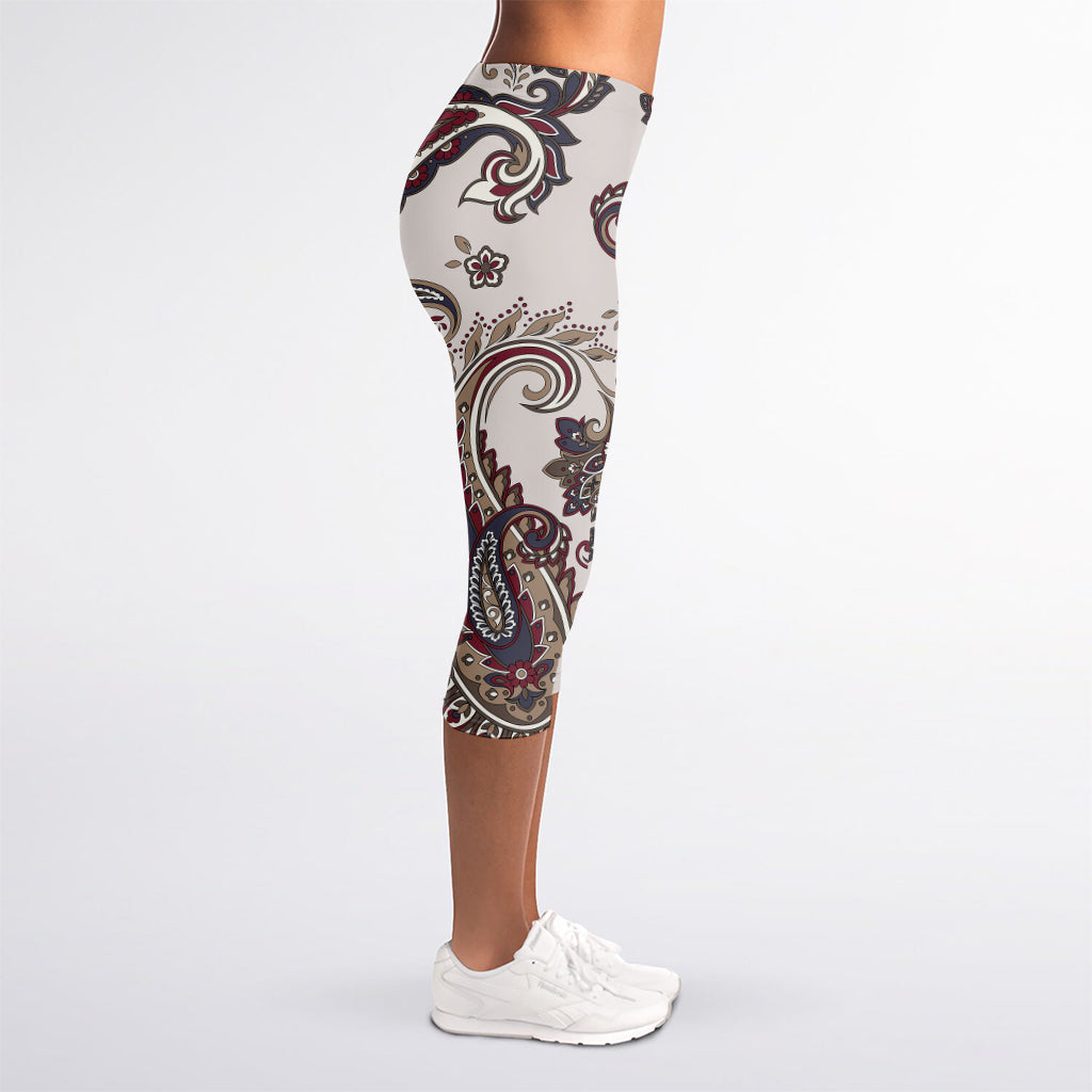 Vintage Paisley Pattern Print Women's Capri Leggings