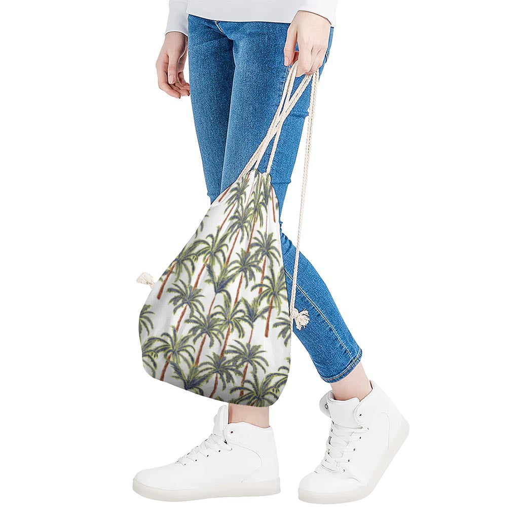 Vintage Palm Tree Beach Pattern Print Drawstring Bag