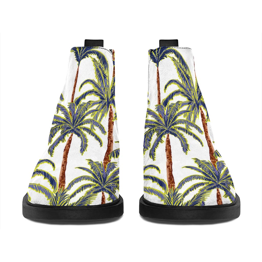Vintage Palm Tree Beach Pattern Print Flat Ankle Boots