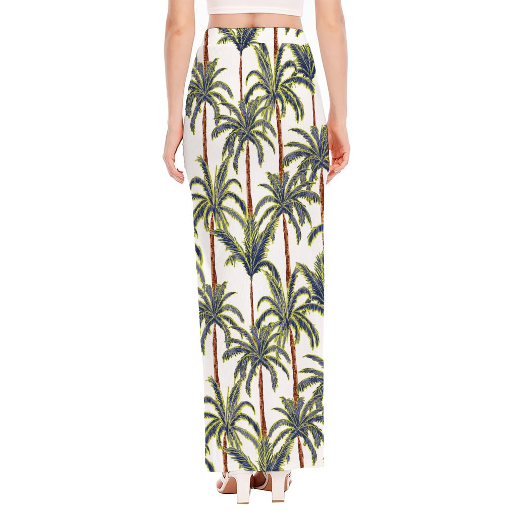 Vintage Palm Tree Beach Pattern Print High Slit Maxi Skirt