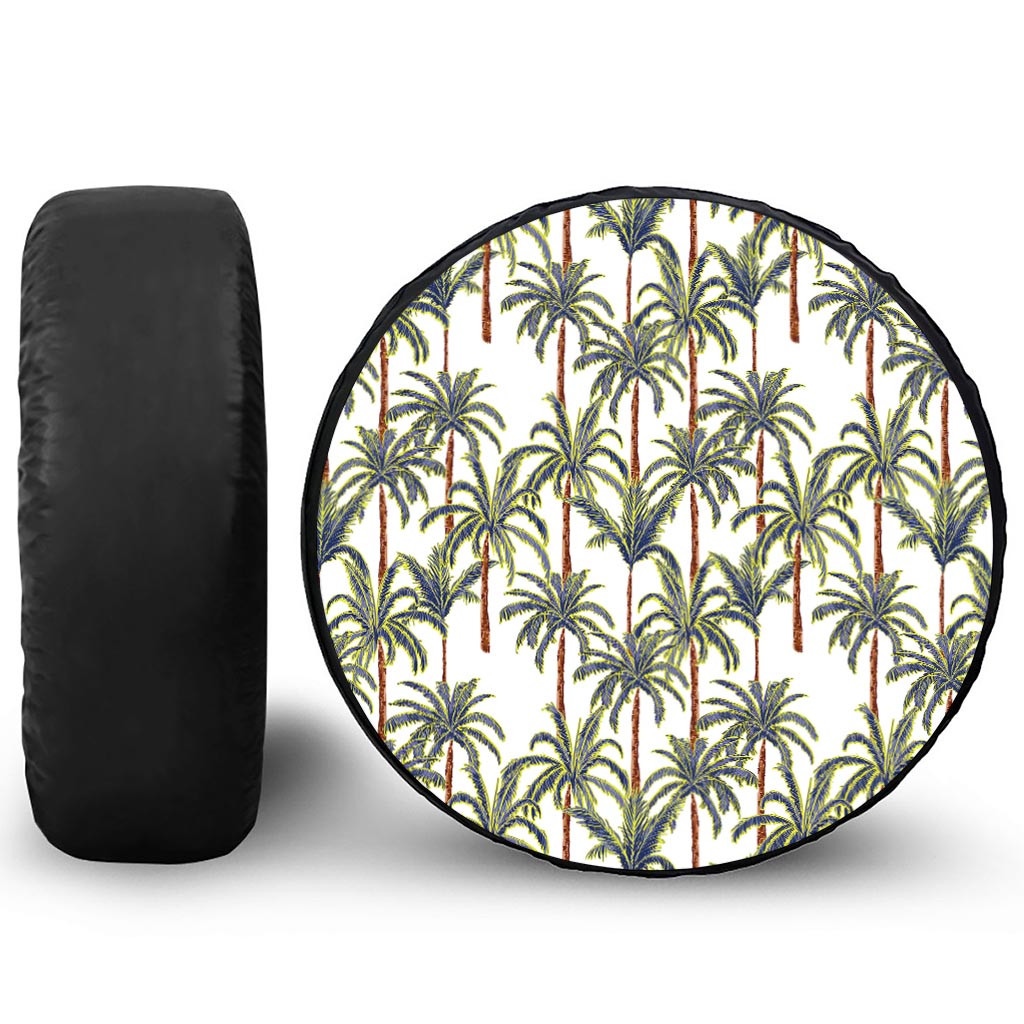 Vintage Palm Tree Beach Pattern Print Leather Spare Tire Cover