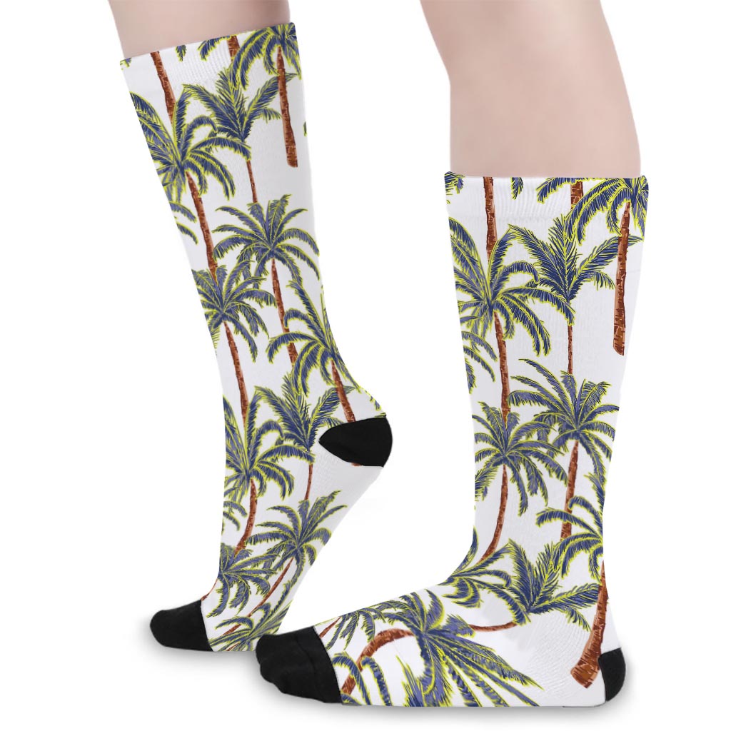 Vintage Palm Tree Beach Pattern Print Long Socks