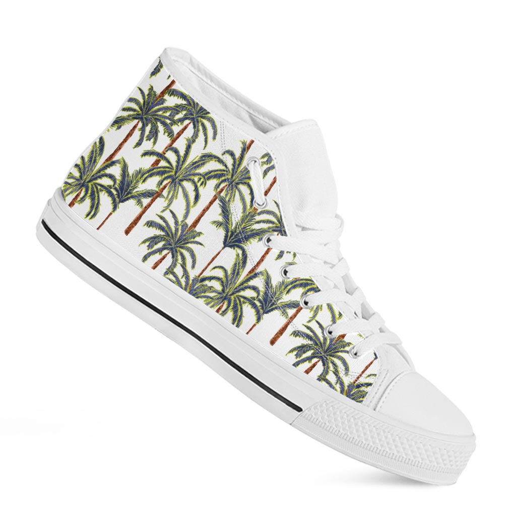 Vintage Palm Tree Beach Pattern Print White High Top Sneakers