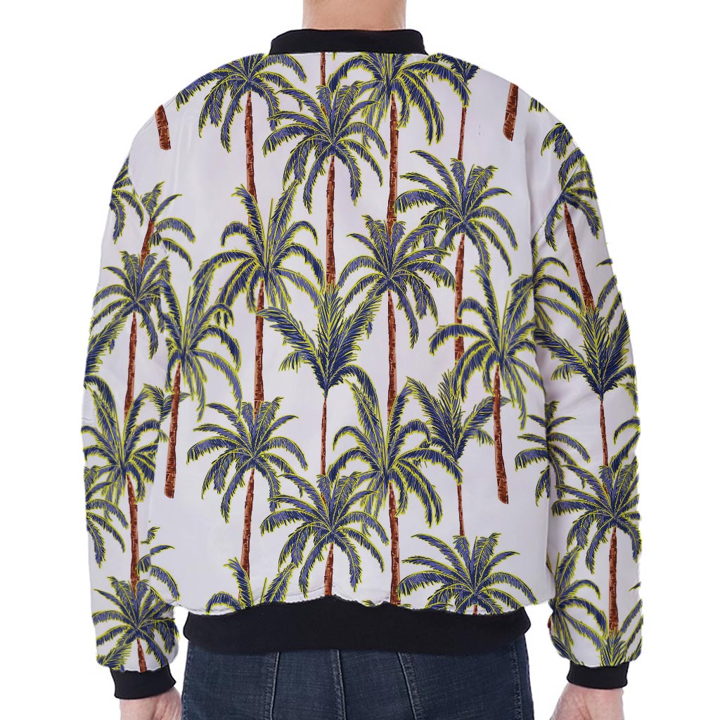Vintage Palm Tree Beach Pattern Print Zip Sleeve Bomber Jacket
