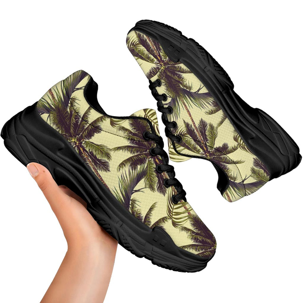 Vintage Palm Tree Pattern Print Black Chunky Shoes