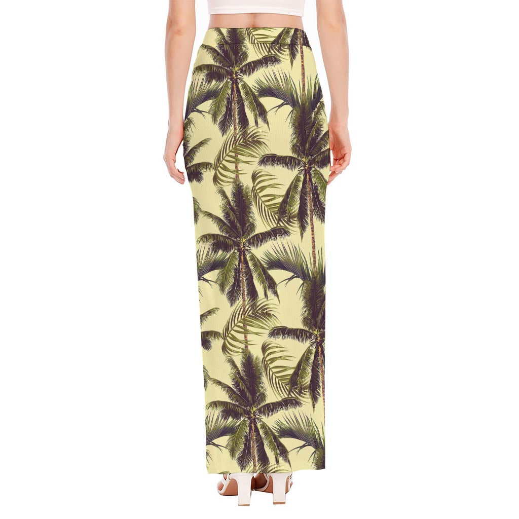 Vintage Palm Tree Pattern Print High Slit Maxi Skirt