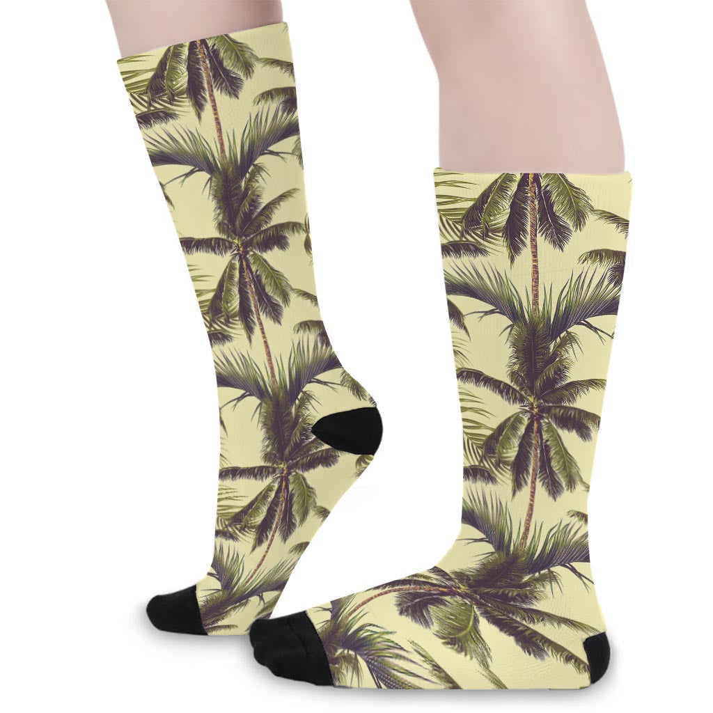 Vintage Palm Tree Pattern Print Long Socks