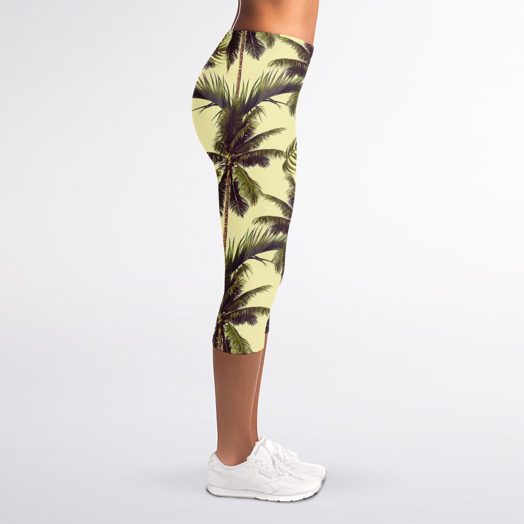 Vintage Palm Tree Pattern Print Women's Capri Leggings