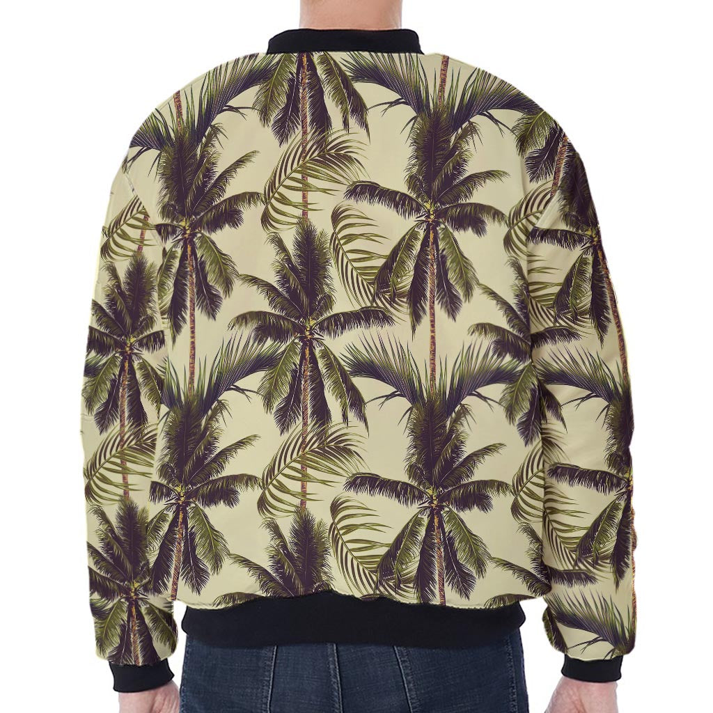 Vintage Palm Tree Pattern Print Zip Sleeve Bomber Jacket