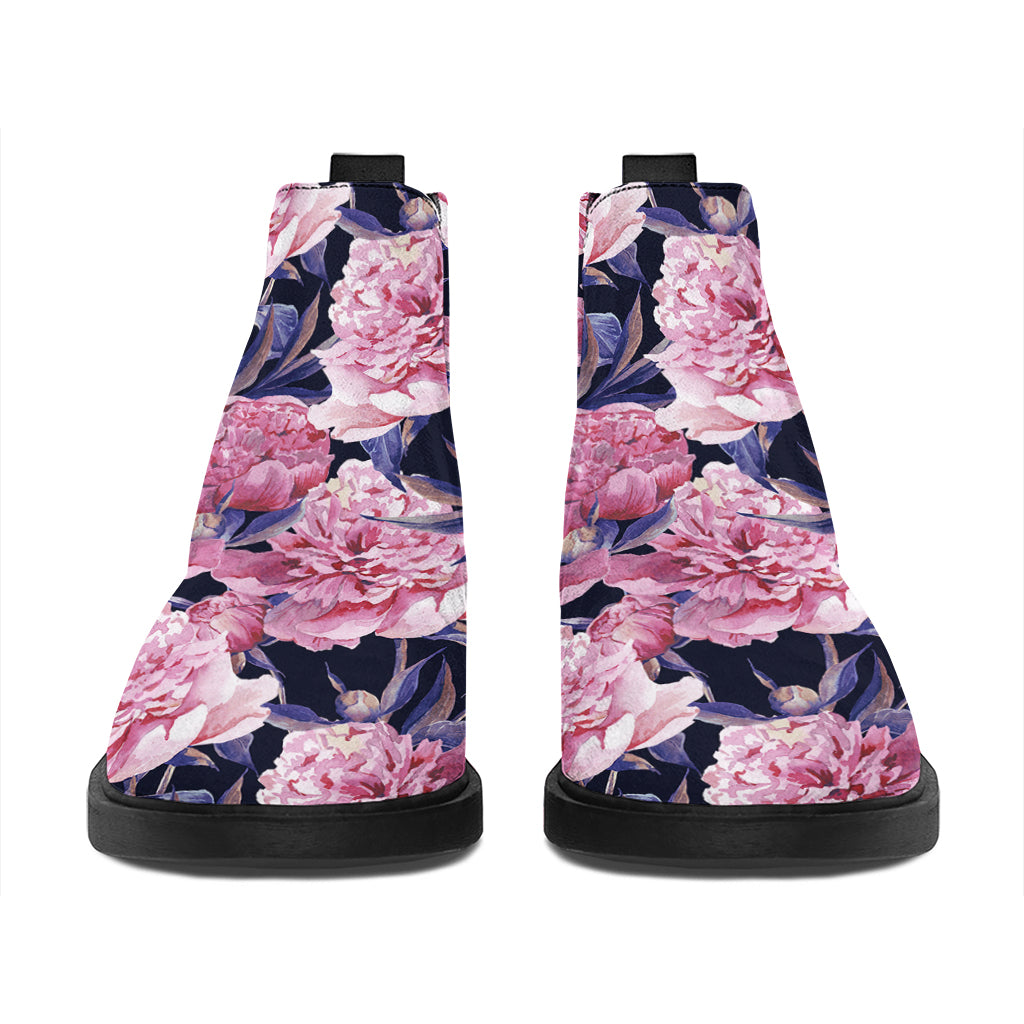 Vintage Pink Peony Floral Print Flat Ankle Boots