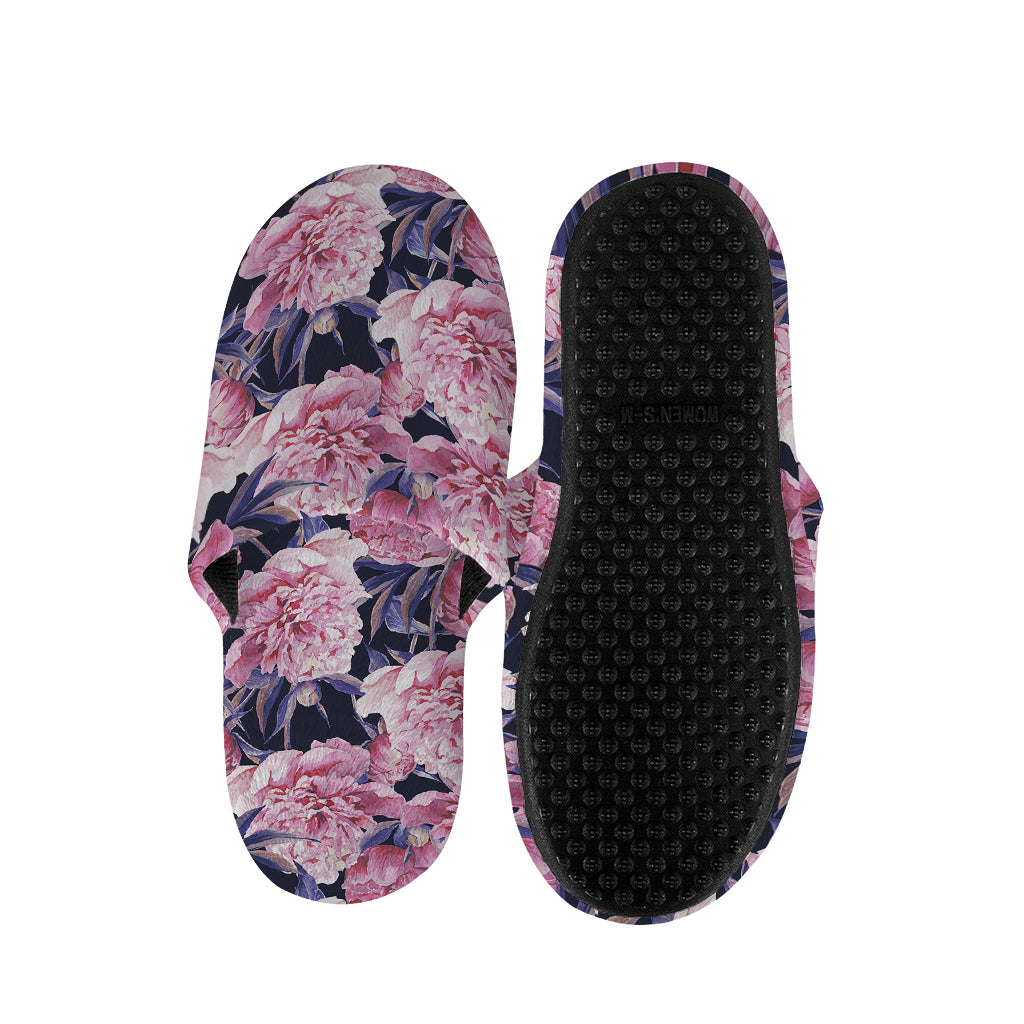 Vintage Pink Peony Floral Print Slippers