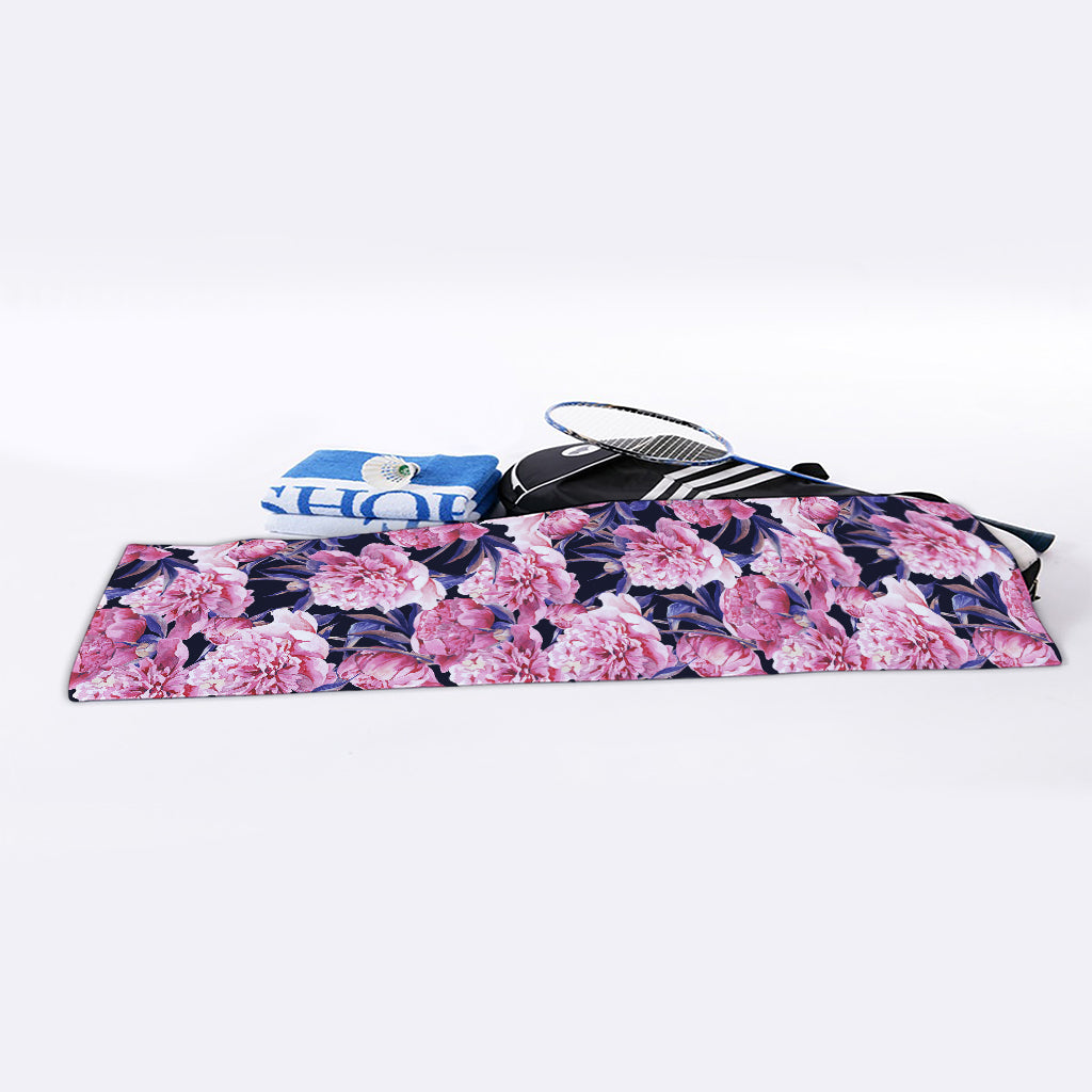 Vintage Pink Peony Floral Print Sports Towel