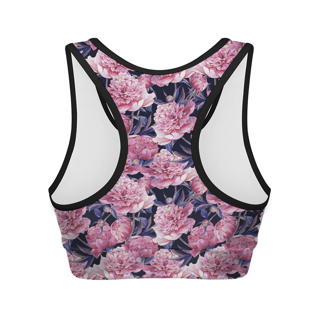 Vintage Pink Peony Floral Print Women's Sports Bra