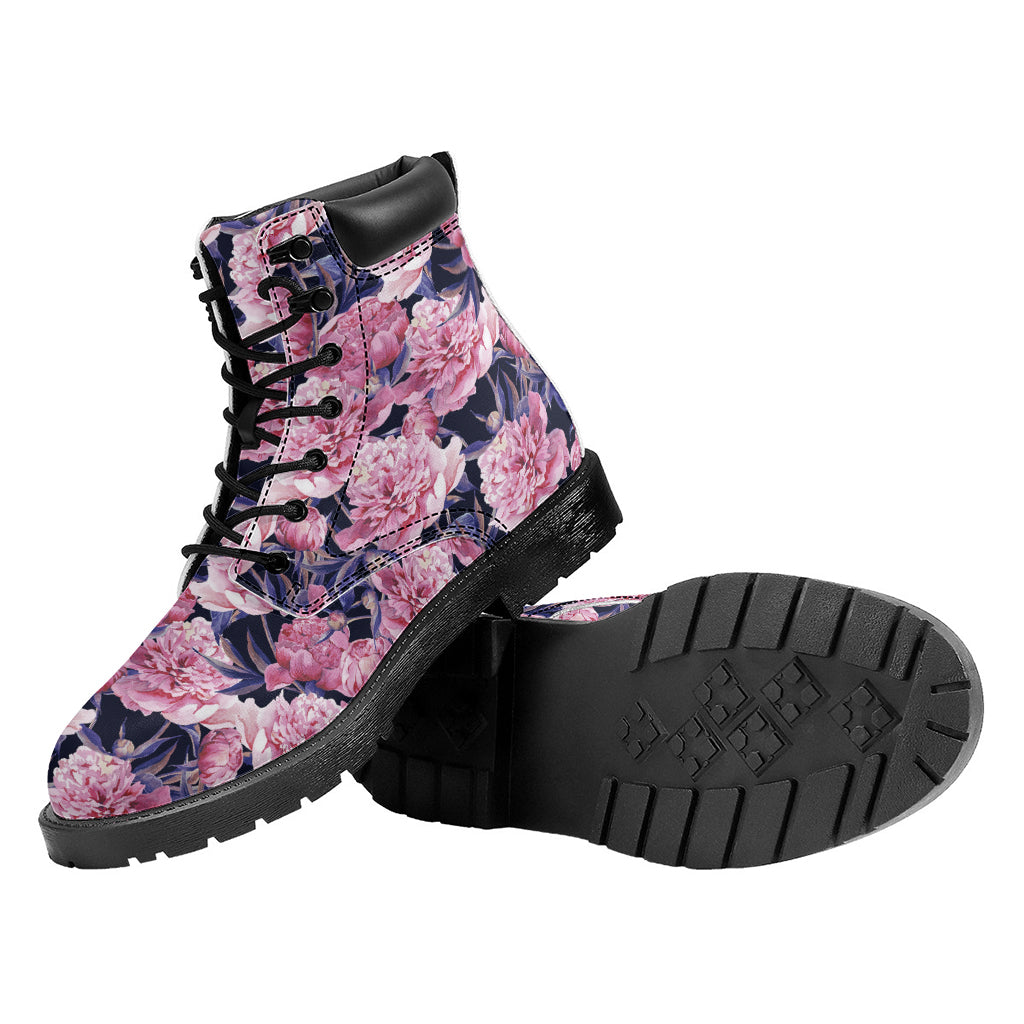 Vintage Pink Peony Floral Print Work Boots
