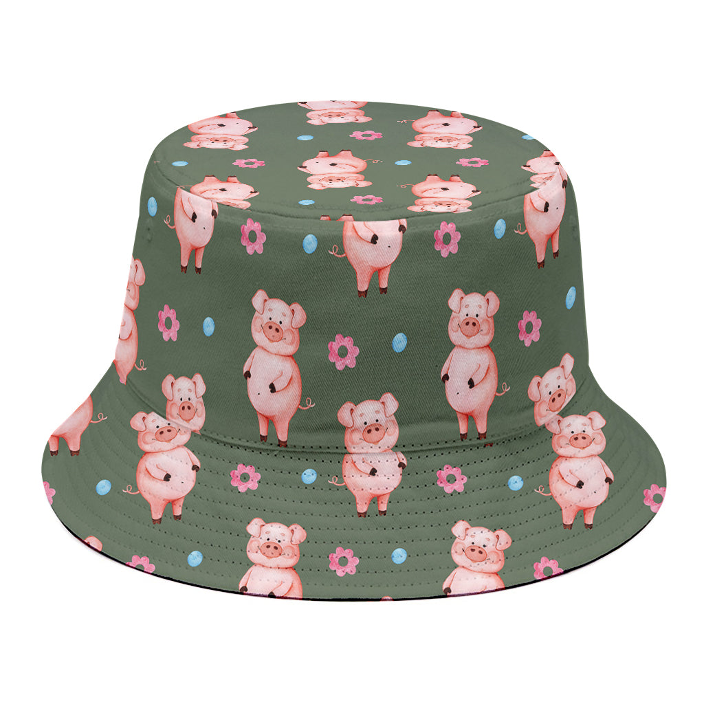 Vintage Pink Pig Pattern Print Bucket Hat