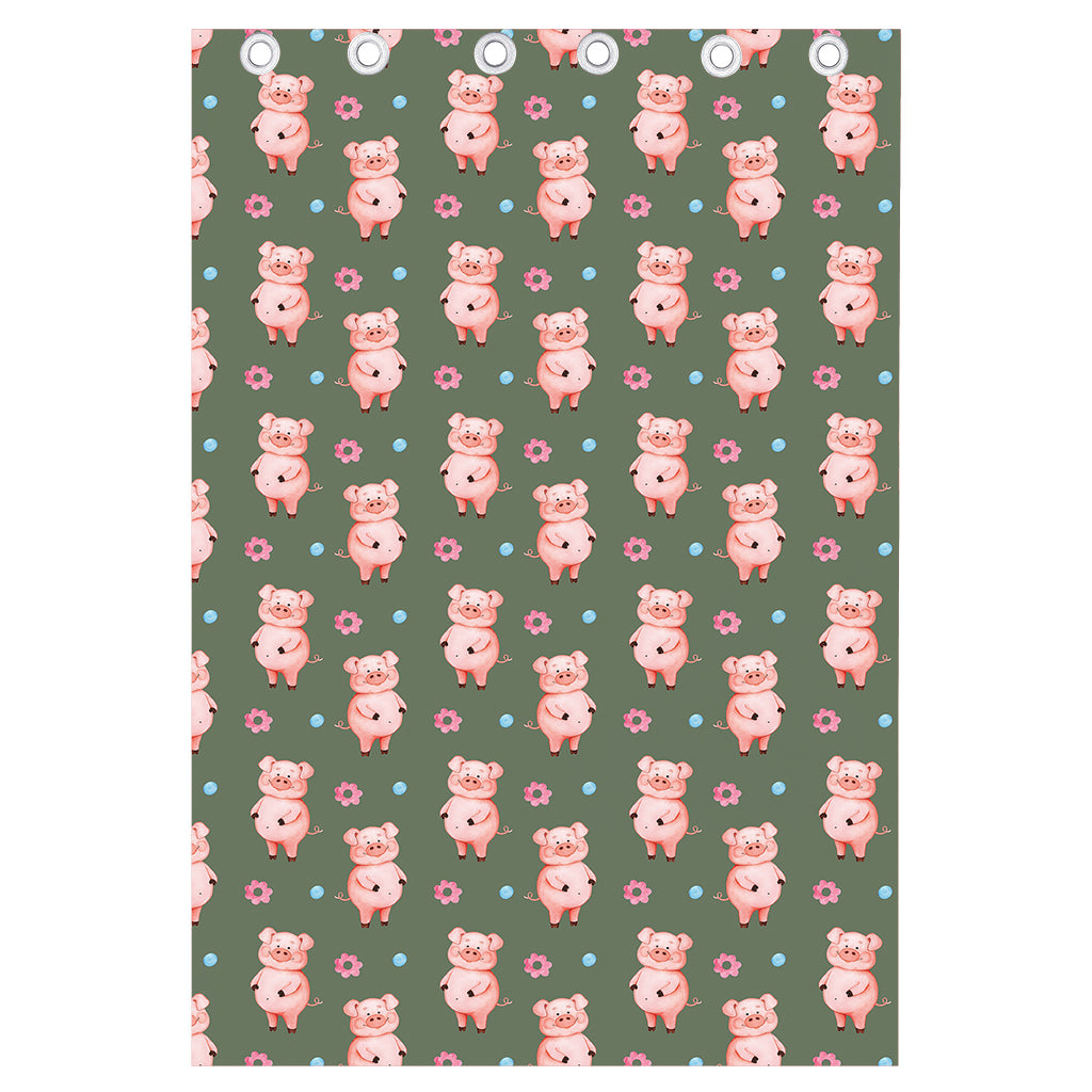 Vintage Pink Pig Pattern Print Curtain